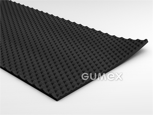 Gumová podlahovina s dezénom GRANA RISO, hrúbka 3,5mm, šíře 1000mm, 65°ShA, SBR, dezén pyramidový, -20°C/+70°C, čierna